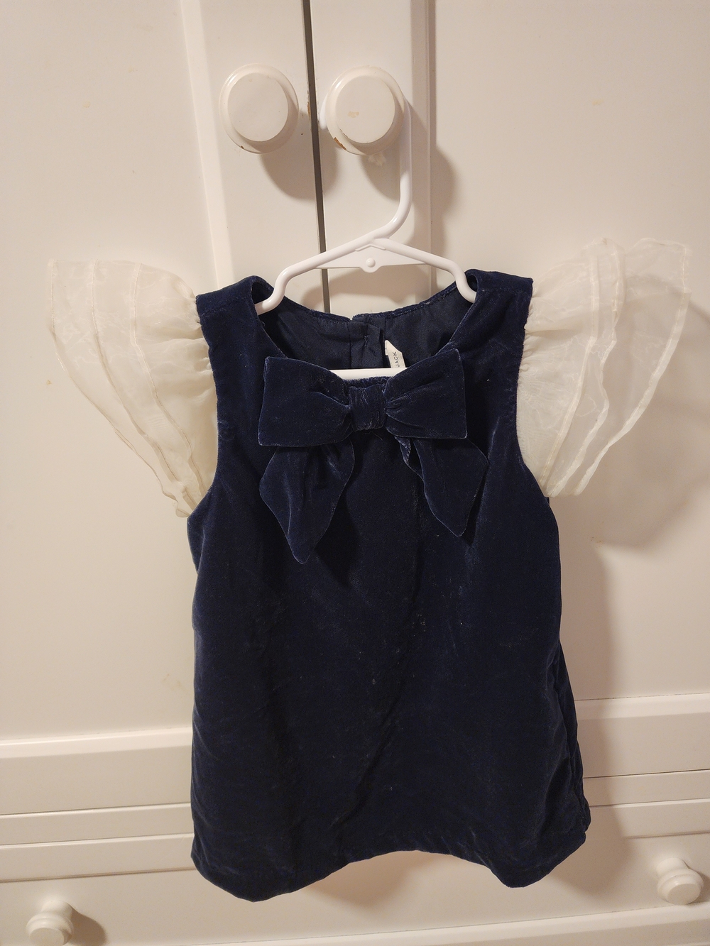 Janie and Jack Navy Blue Velvet Dress with Cream Organza Sleeves